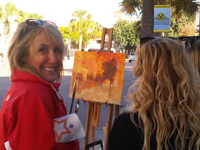 Laurie Meyer at CFADA painting in the park… Charleston, SC 2011