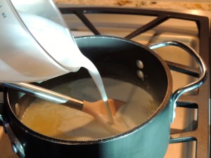 adding the coconut milk/water combo