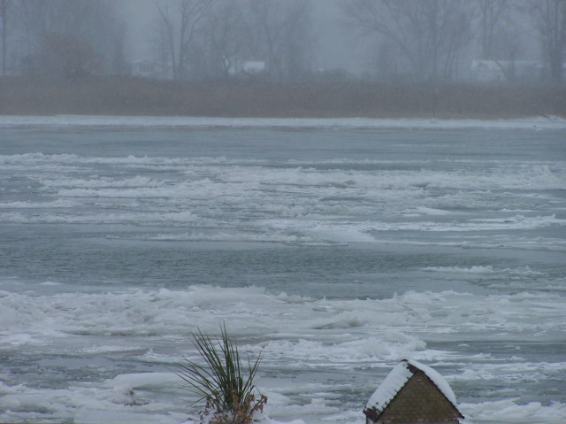 Ice flowing along the river in Algonac, MI
