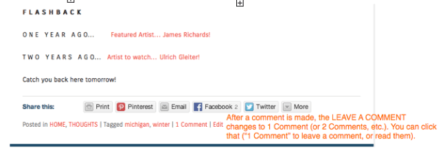 So to leave a comment, click on LEAVE A COMMENT or on 1 comment (or 2 comments, etc) - you can also click that link to read other comments.
