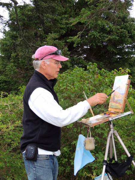 John Oat painting near Horns Hill (Monhegan)