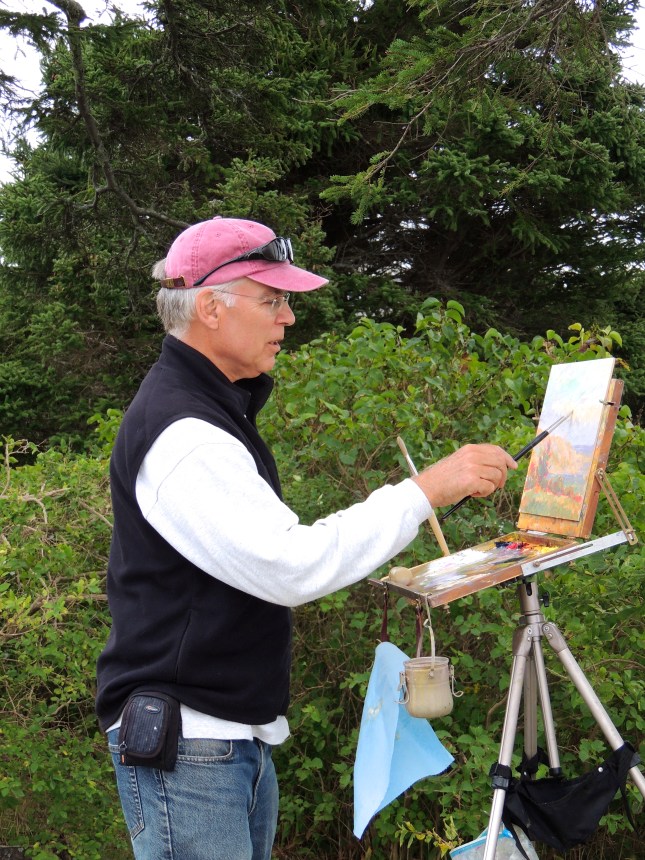 John Oat painting near Horns Hill (Monhegan)