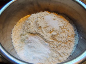 I mix dry ingredients together. Flour, Baking Soda and Salt. Stir to mix.