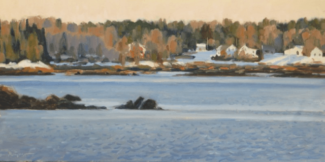 February Across Wheeler Bay by Bjorn Runquist  12x24"  Oil on Linen