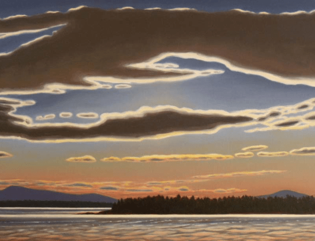 Setting Sun From Bear Island, Maine by Sarah Faragher- oil/canvas - 20" x 26"