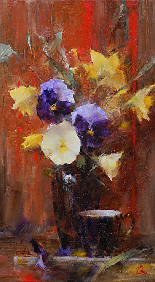Pansies by Laura Robb 16x9" Oil