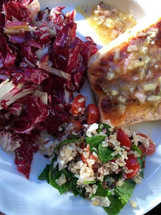 Radek's Radicchio Salad, Brown rice with spinach and tomatoes and Salmon!