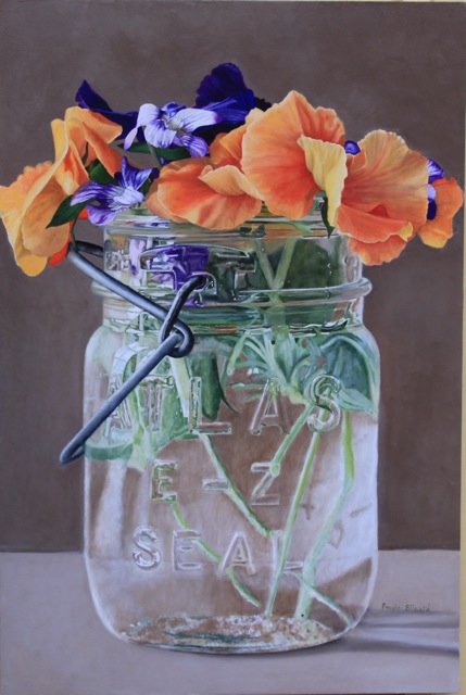 Orange Pansies by Peggie Blizard 36x24" Oil on Panel