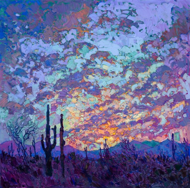 Saguaro Dusk by Erin Hanson 48x48 Oil