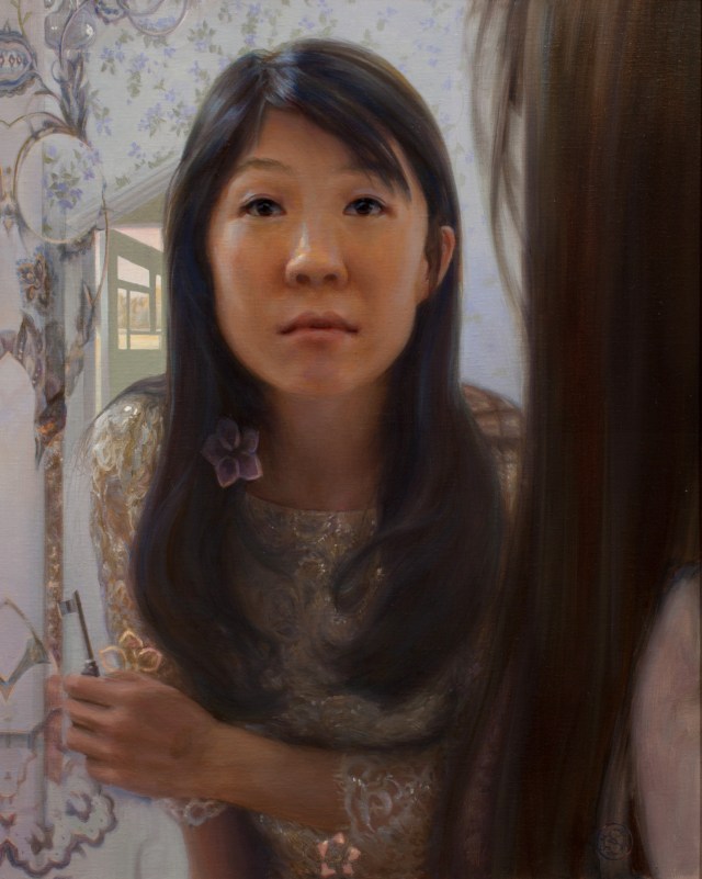 Self Portrait in Mirror by Kate Sammons 20x16 Oil
