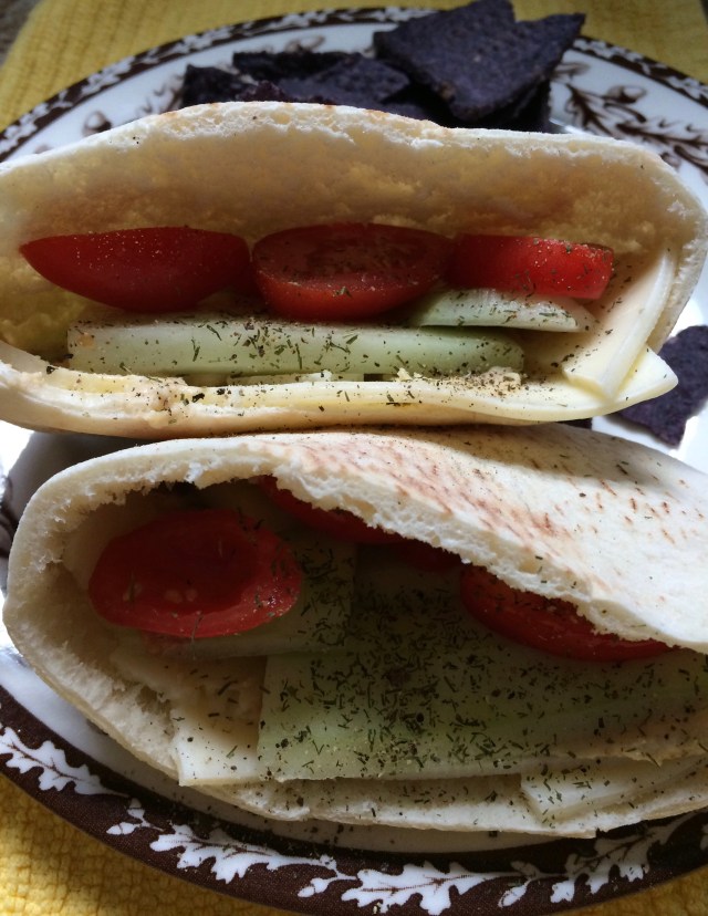 Pita with Hummus, Cheese & Tomatoes