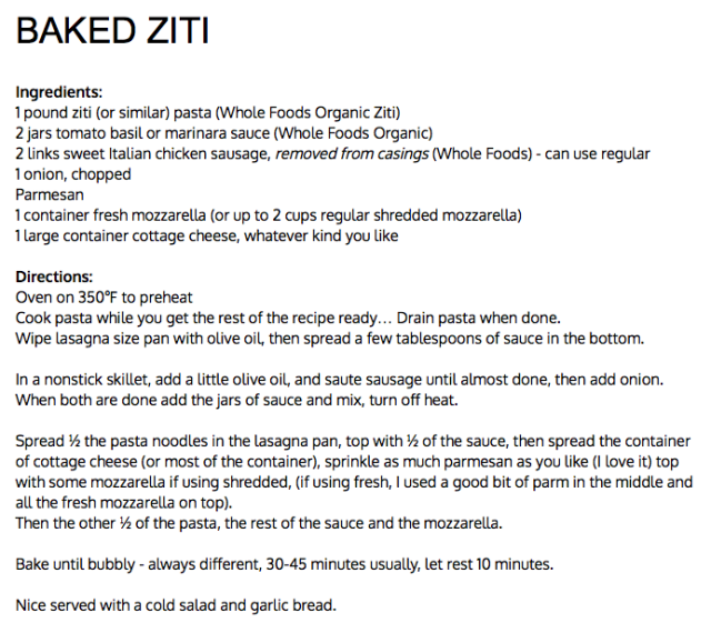 Baked Ziti Recipe