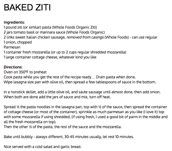 Baked Ziti Recipe