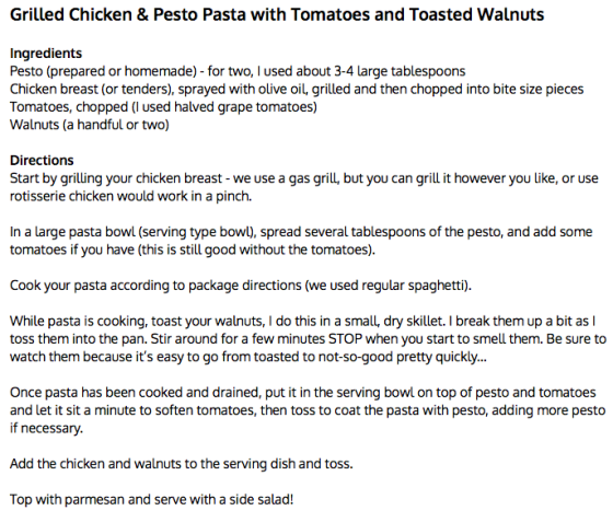 Grilled Chicken Pesto Pasta with Tomatoes and Walnuts