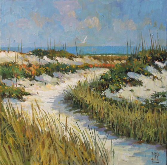 Beach Sunflower Safari by Alan Phillips 14x14" Oil