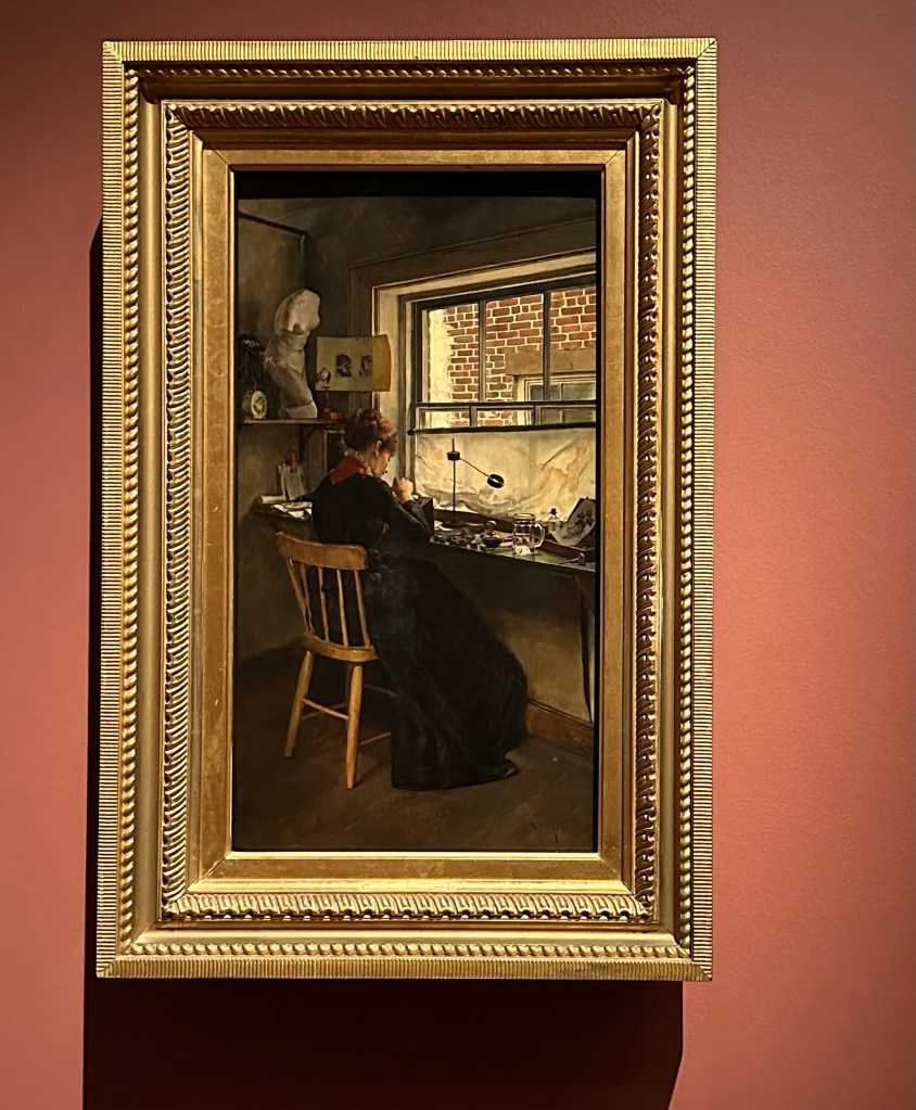 Painting of a woman in a black dress, engraver, working, art history