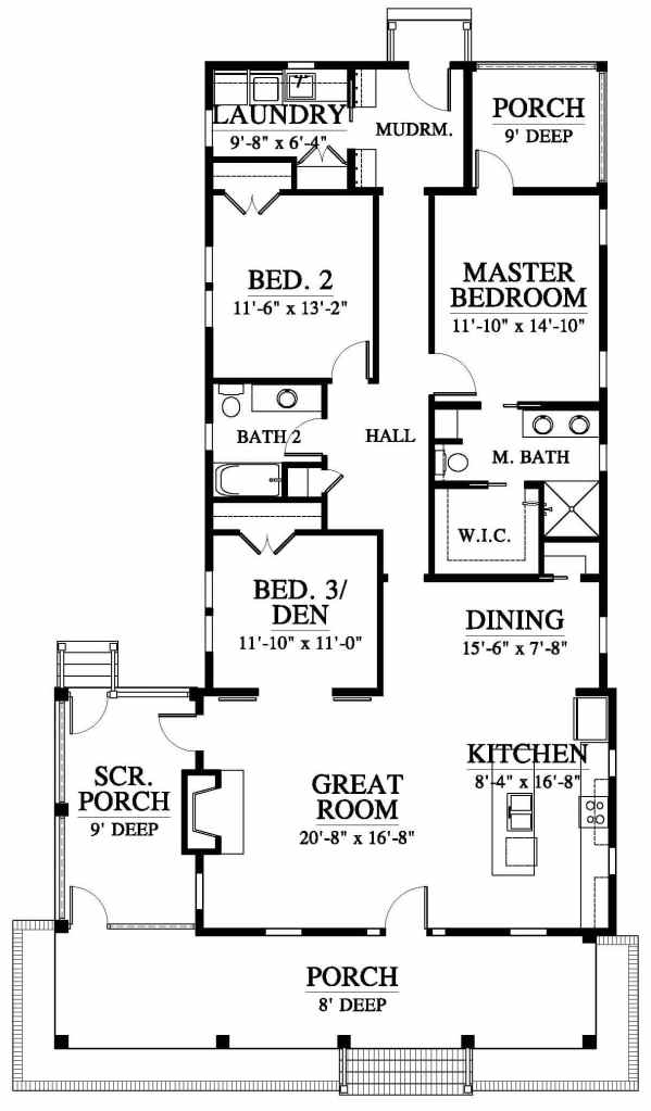 Floor plan for Little Barnwell House Plan by Allison Ramsey Architects.