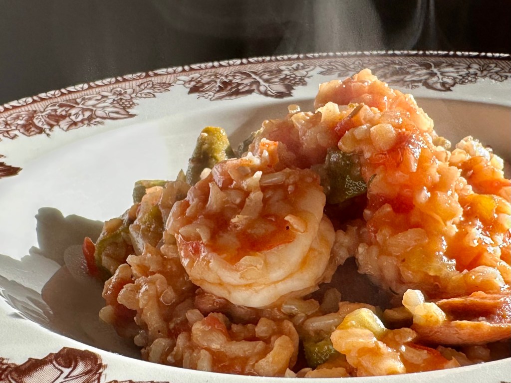 Piping hot jambalaya ready to eat!